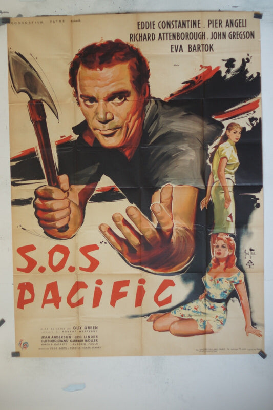 S.O.S PACIFIC POSTER ORIGINAL120x160 EDDIE CONSTANTINE, PIER ANGELI