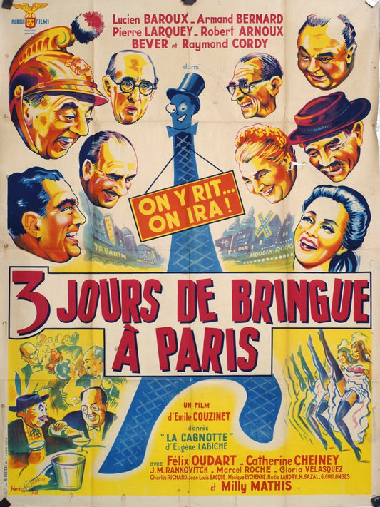 3 JOURS DE BRINGUE À PARIS LUCIEN BAROUX MOVIE POSTER ORIGINAL 120x160