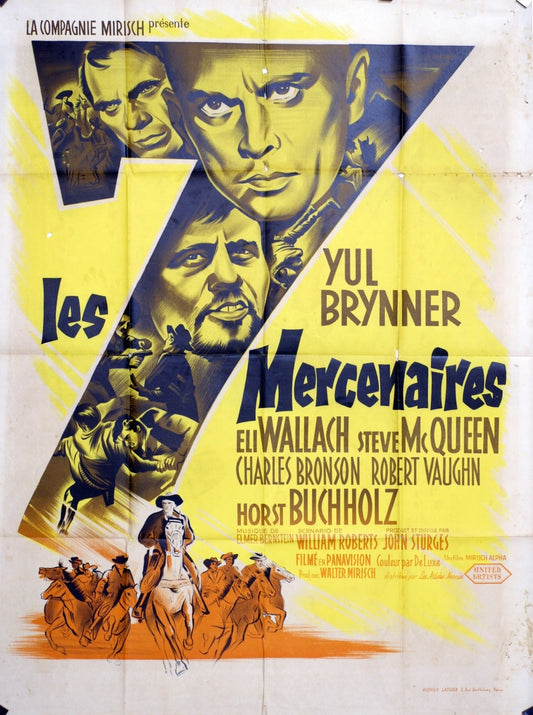 LES 7 MERCENAIRES YUL BRYNNER MOVIE POSTER ORIGINAL 120x160