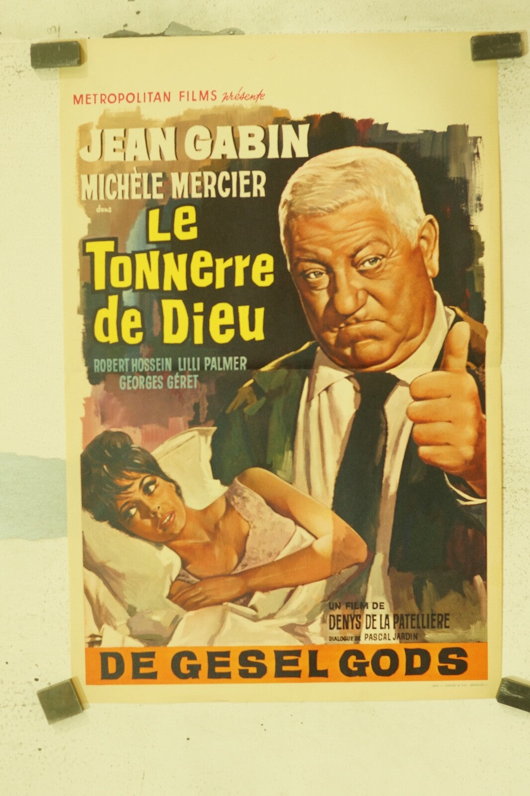 LE TONNERRE DE DIEU, BELGIAN MOVIE POSTER 54X35 JEAN GABIN, MICHELE MERCIER