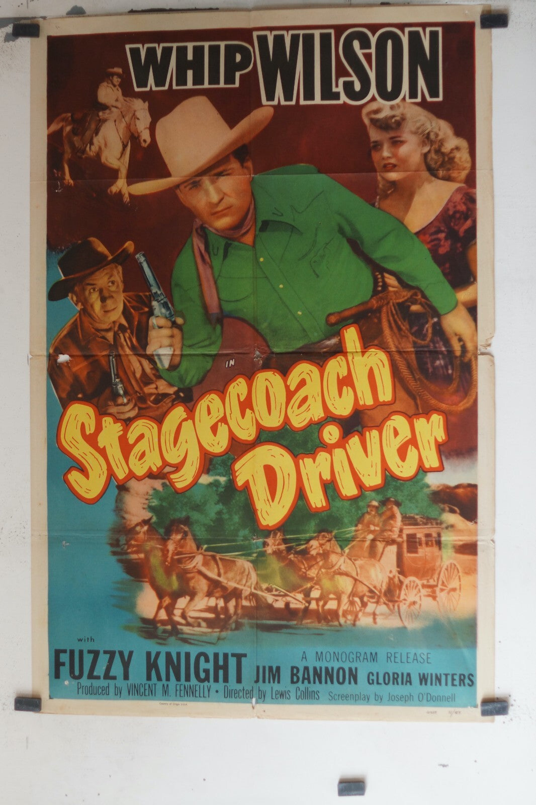 STAGECOACH DRIVER (1951) 70x100 MOVIE POSTER ORIGINAL Whip Wilson, Fuzzy Knight