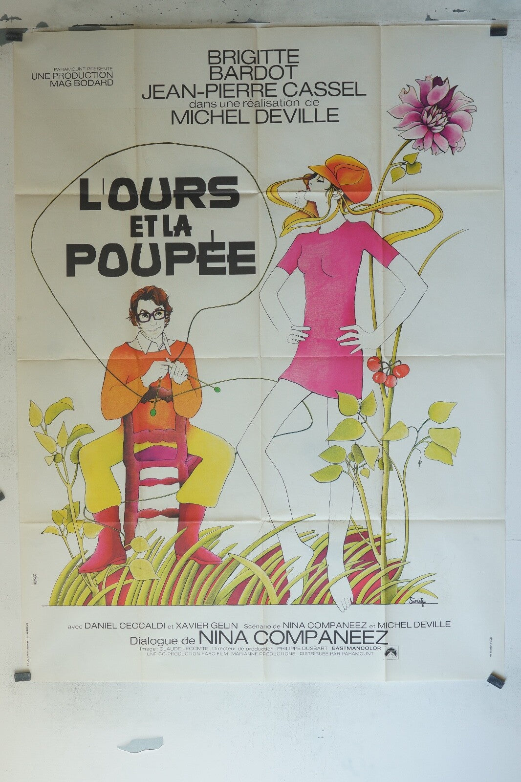 L’OURS ET LA POUPÉE MOVIE POSTER ORIGINAL 120x160 BRIGITTE BARDOT, JEAN-PIERRE