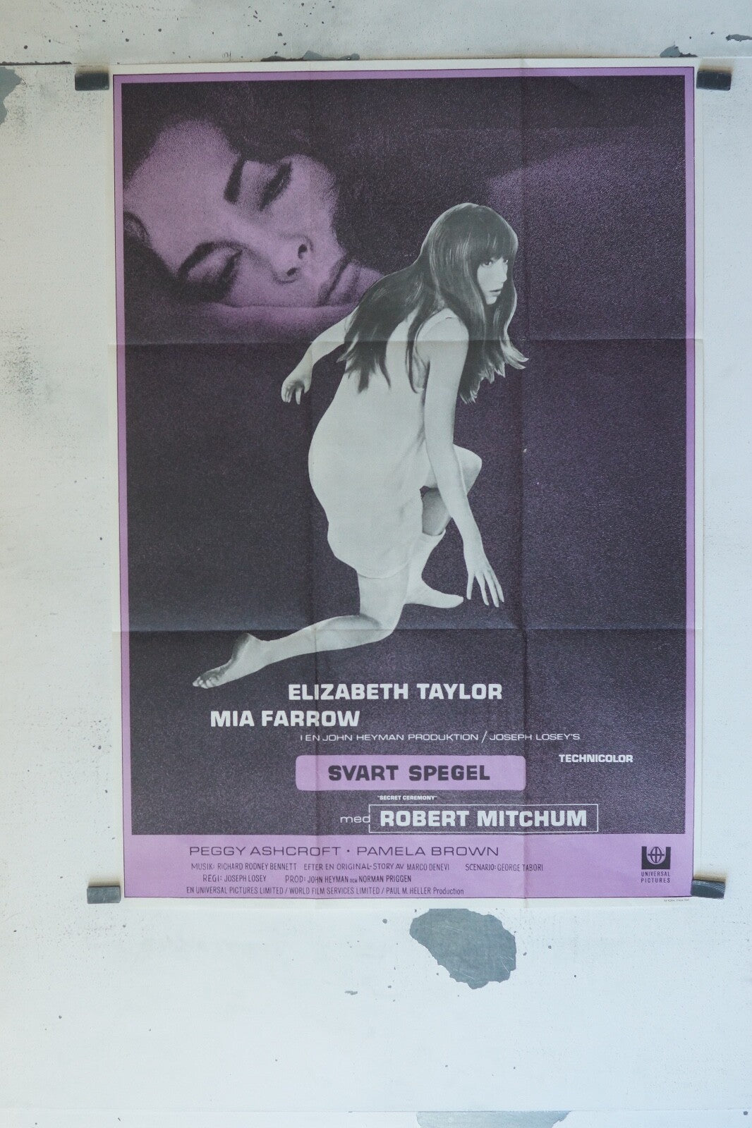 SVART SPEGEL 1968 70x100 ORIGINAL MOVIE POSTER ELIZABETH TAYLOR, MIA FARROW