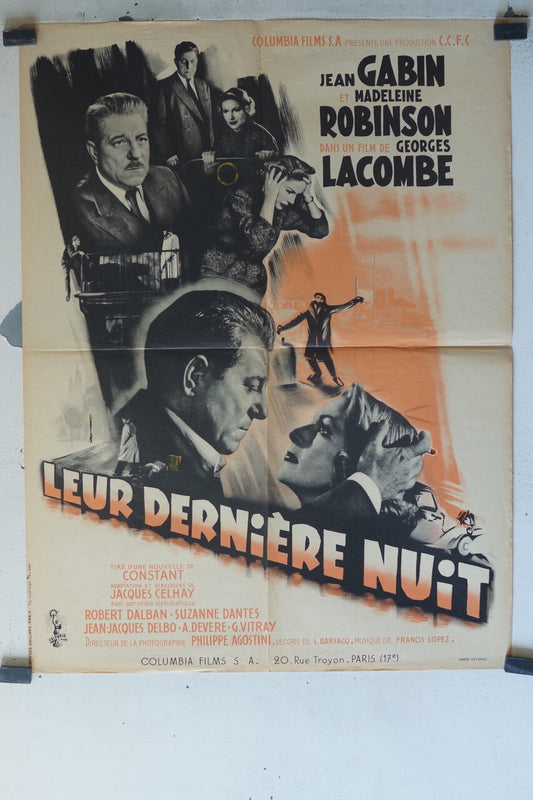 LEURS DERNIERE NUIT MOVIE POSTER ORIGINAL (60X80) Jean Gabin ,Madeleine Robinson