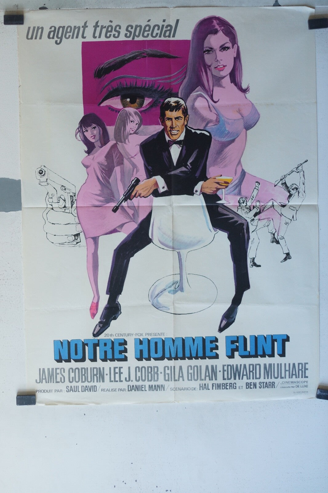 NOTRE HOMME FLINT movie poster ORIGINAL 60x80 james Coburn , Lee J. cobb