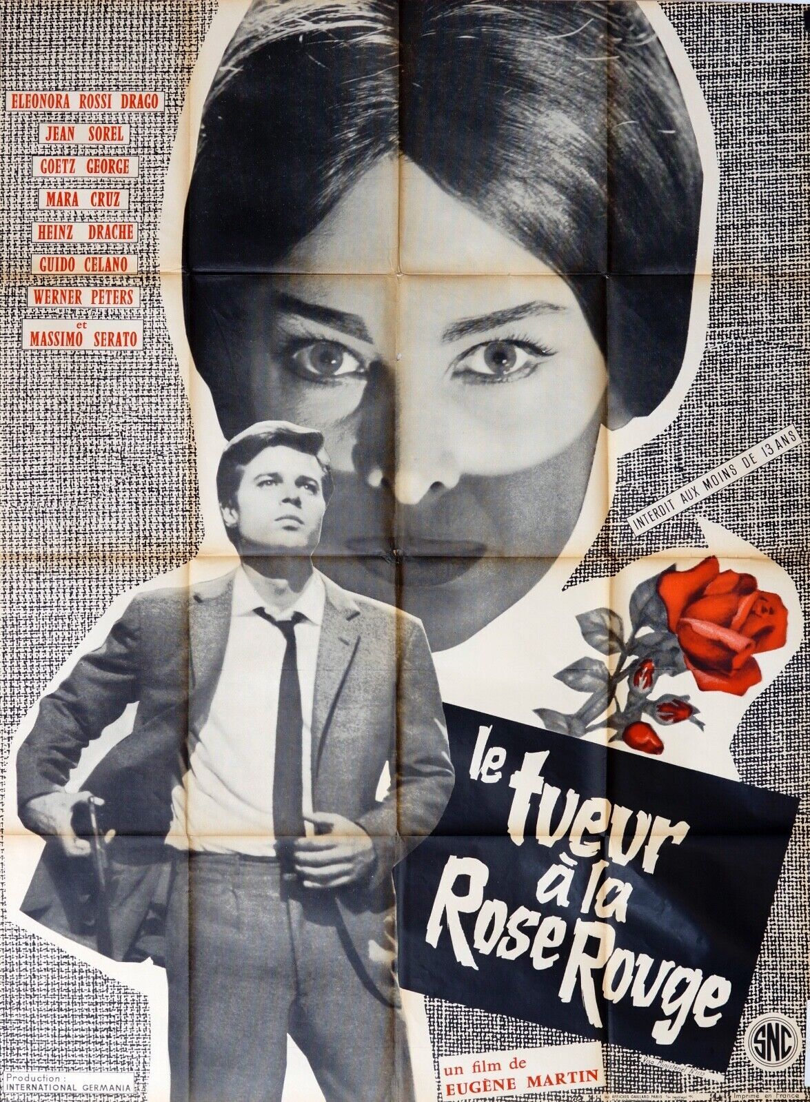 LE TUEUR À LA ROSE ROUGE MOVIE POSTER ORIGINAL 120x160 EUGENE MARTIN