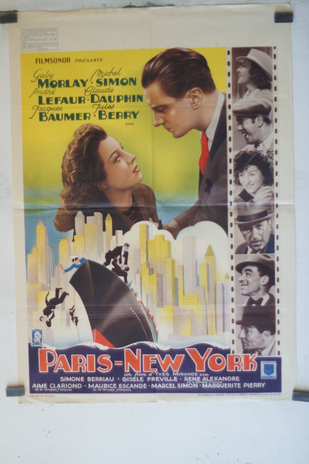 PARIS NEW YORK MOVIE POSTER ORIGINAL (60X80) GABY MORLAY – MICHEL SIMON