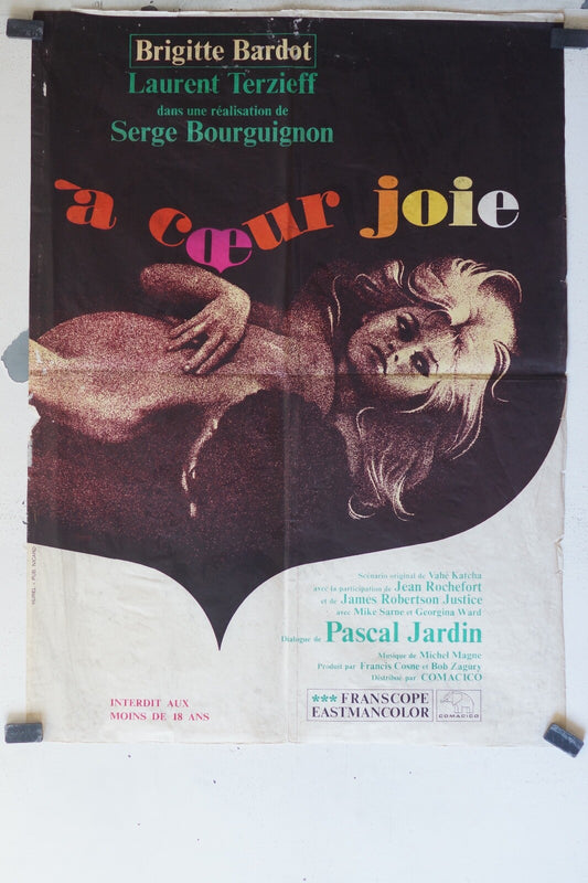 A COEUR JOIE MOVIE POSTER ORIGINAL 60x80 Brigitte Bardot , Lauent Terzieff 