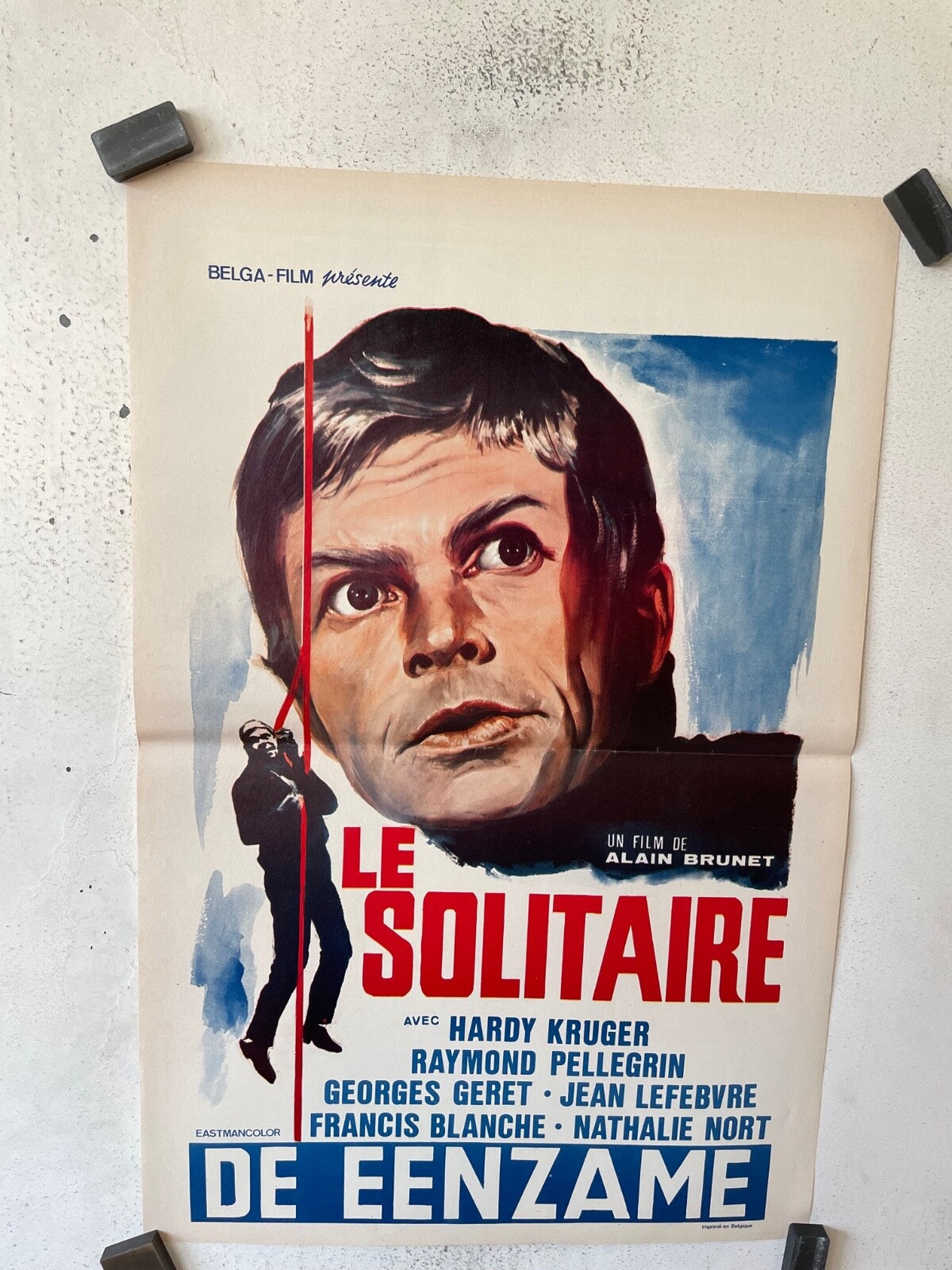 LE SOLITAIRE, BELGIAN MOVIE POSTER 37X53 HARDY KRUGER, RAYMOND PELLEGRIN