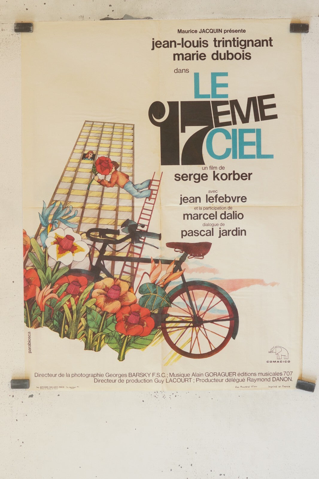 LE 17 EME CIEL, MOVIE POSTER ORIGINAL, 60 X 80, J.LOUIS TRINTIGNANT, M. DUBOIS