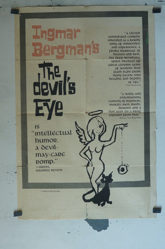 THE DEVIL’S EYES (1960) ORIGINAL MOVIE POSTER 70x100 JARL KULLE, BIBI ANDERSSON