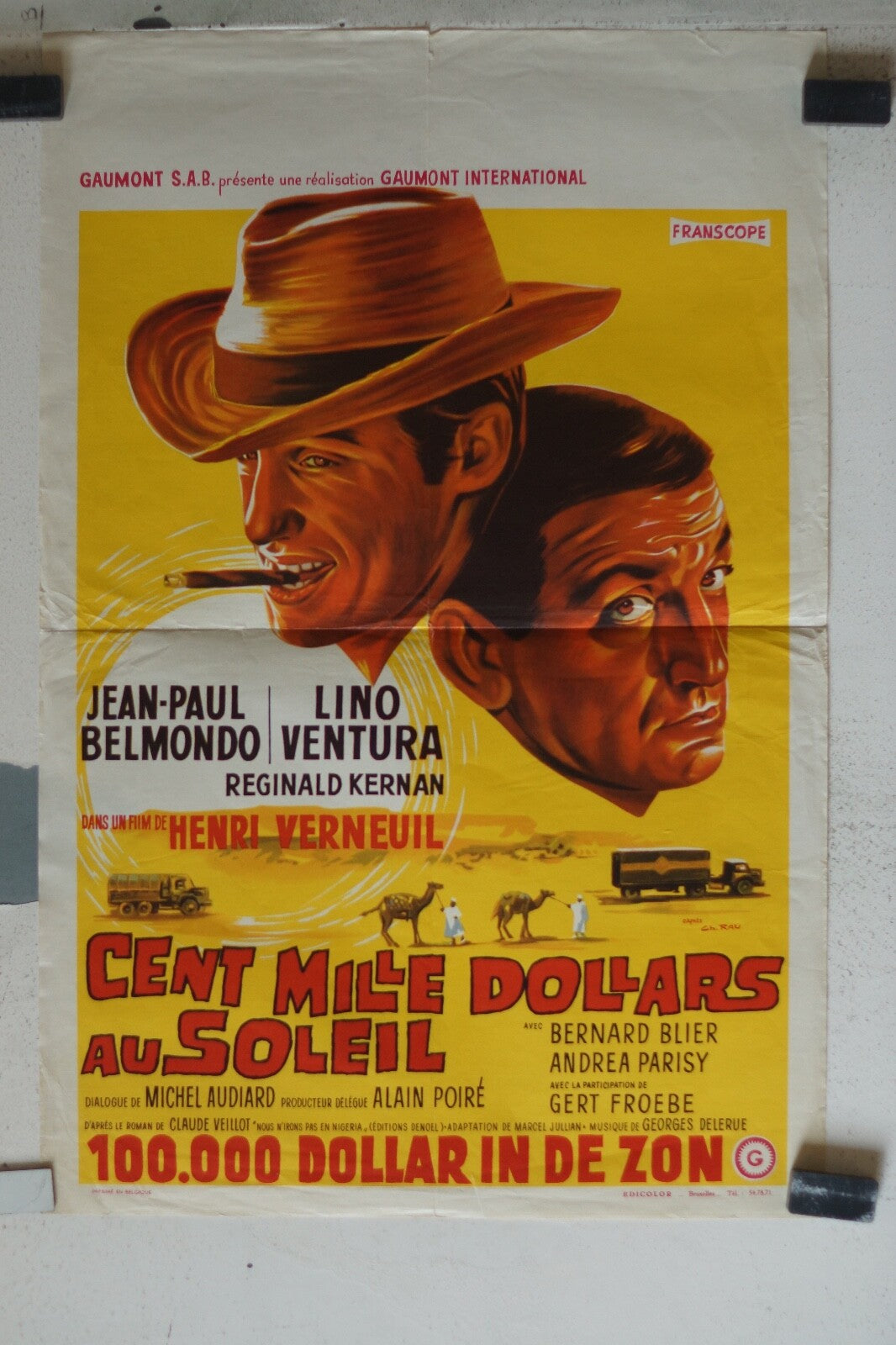 CENT MILLE DOLLARS AU SOLEIL (BELGE) MOVIE POSTER ORIGINAL 55x36 Jean-Paul 