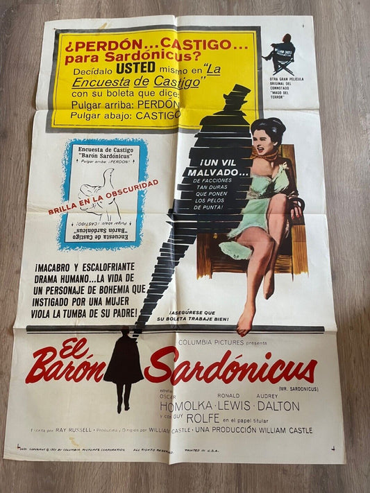 EL BARON SARDONICUS MOVIE POSTER ORIGINAL VINTAGE  (70X100) OSCAR HOMOLKA