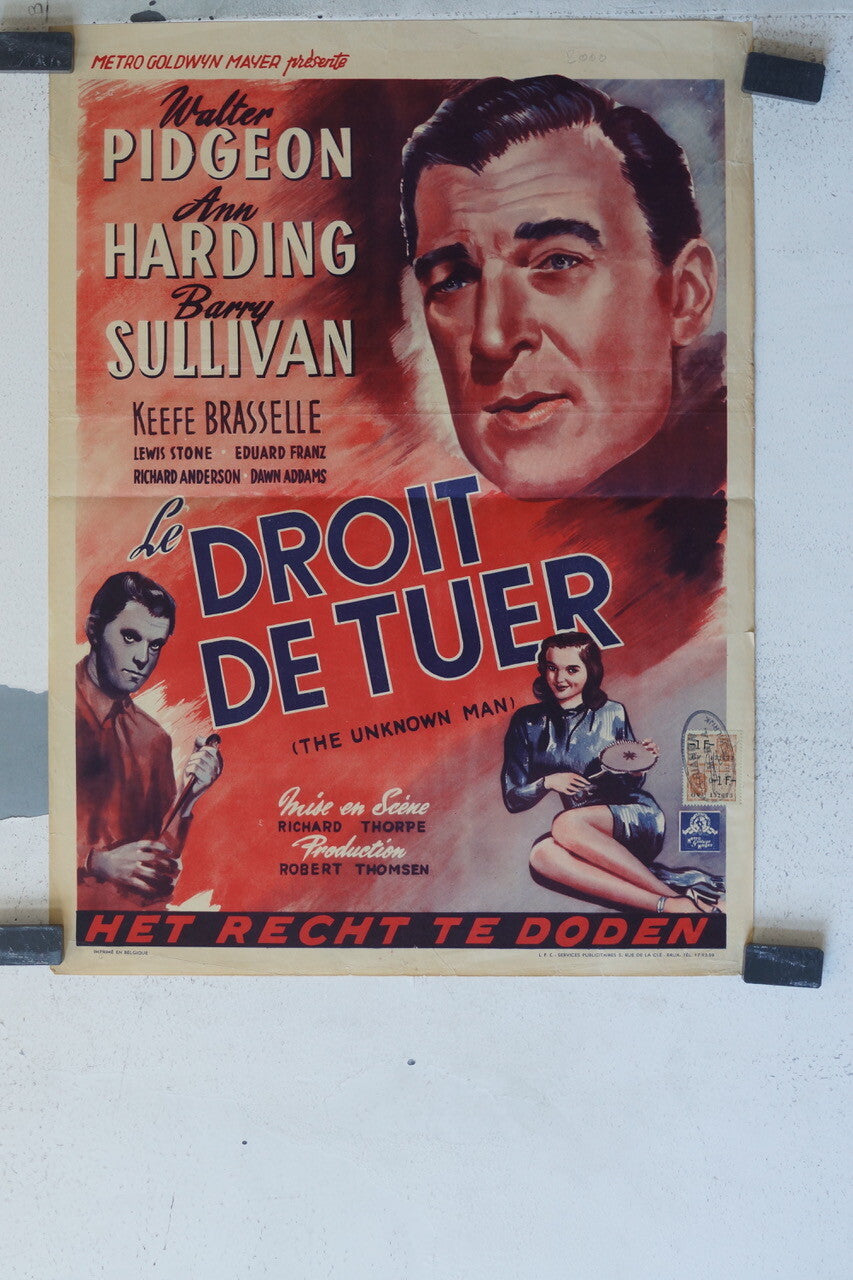 DROIT DE TUER (LE) ORIGINAL MOVIE POSTER 36x55 Walter Pidgeon , Ann Harding 