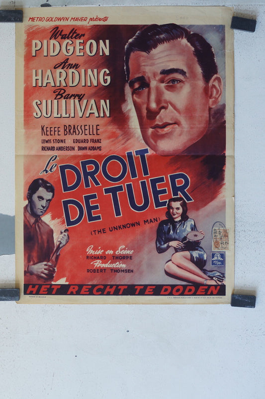 DROIT DE TUER (LE) ORIGINAL MOVIE POSTER 36x55 Walter Pidgeon , Ann Harding 