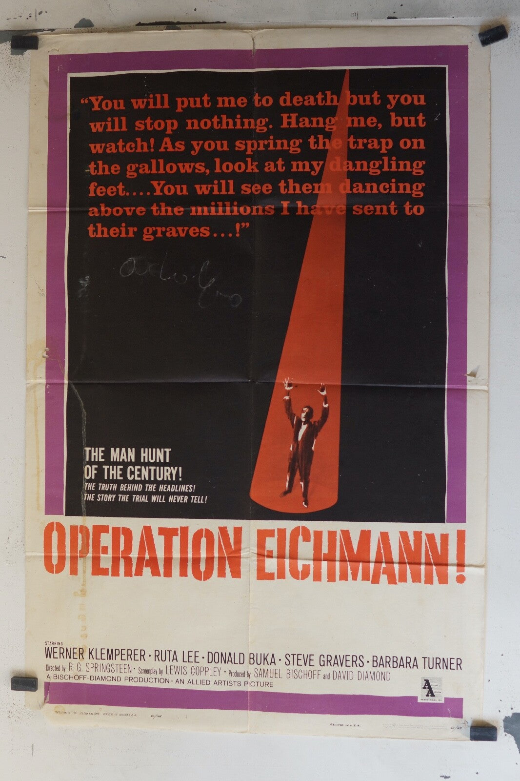 OPERATION EICHMANN ! (1961)ORIGINAL MOVIE POSTER 70x100 RUTA LEE, DONALD BUKA