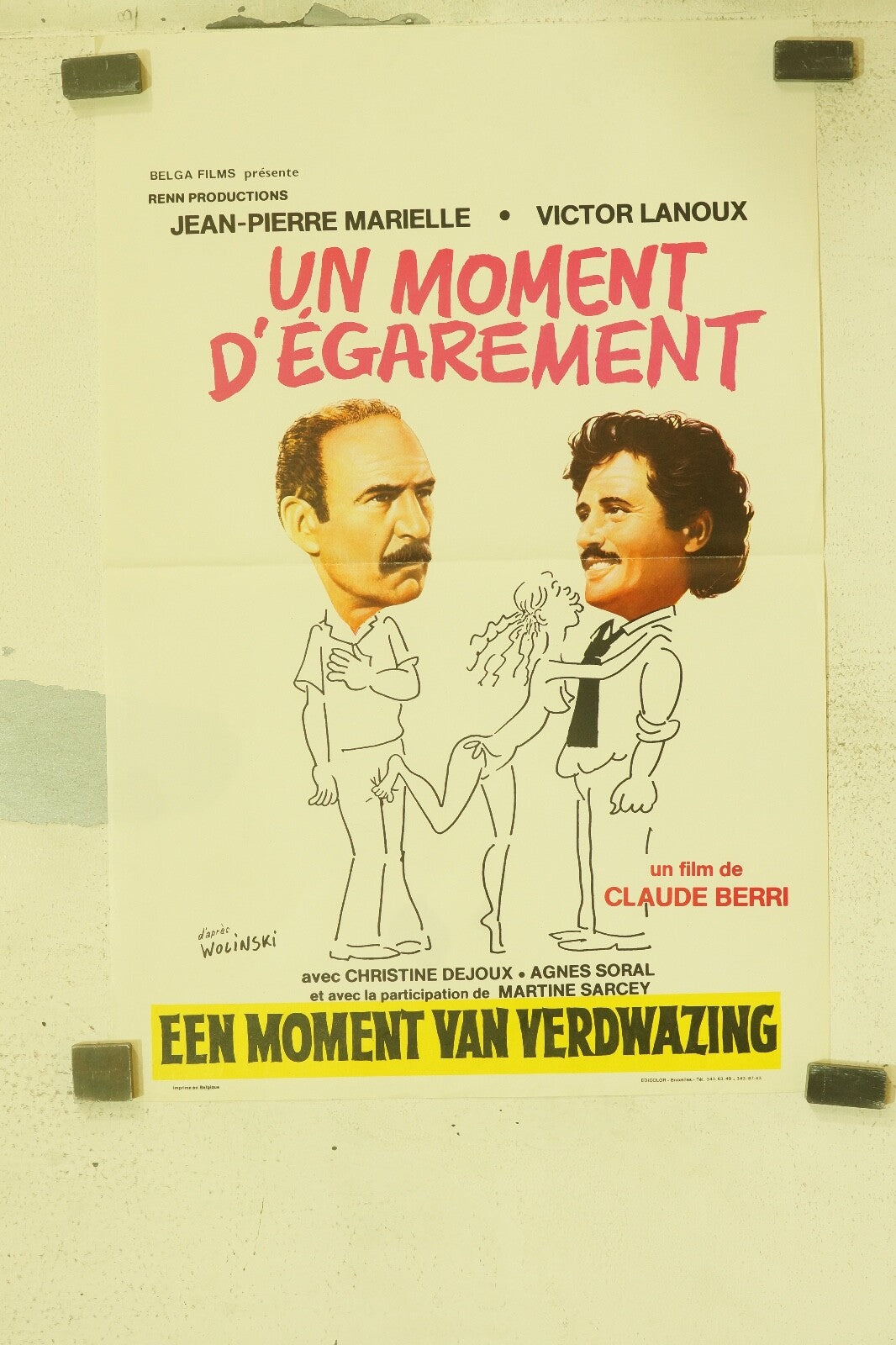UN MOMENT D’ÉGAREMENT BELGIAN MOVIE POSTER ORIGINAL 54x36 JEAN PIERRE MARIELLE