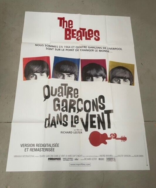 QUATRE GARCONS DANS LE VENT "THE BEATLES" MOVIE POSTER ORIGINAL 120x160