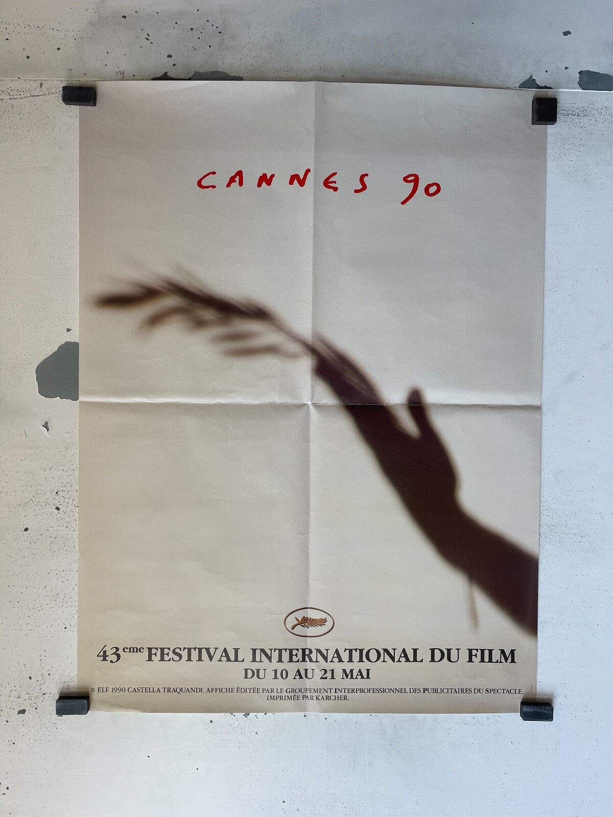 AFFICHE DU 43 EME FESTIVAL INTERNATIONAL DU FILM CANNES, 1990 ORIGINAL (60X80)