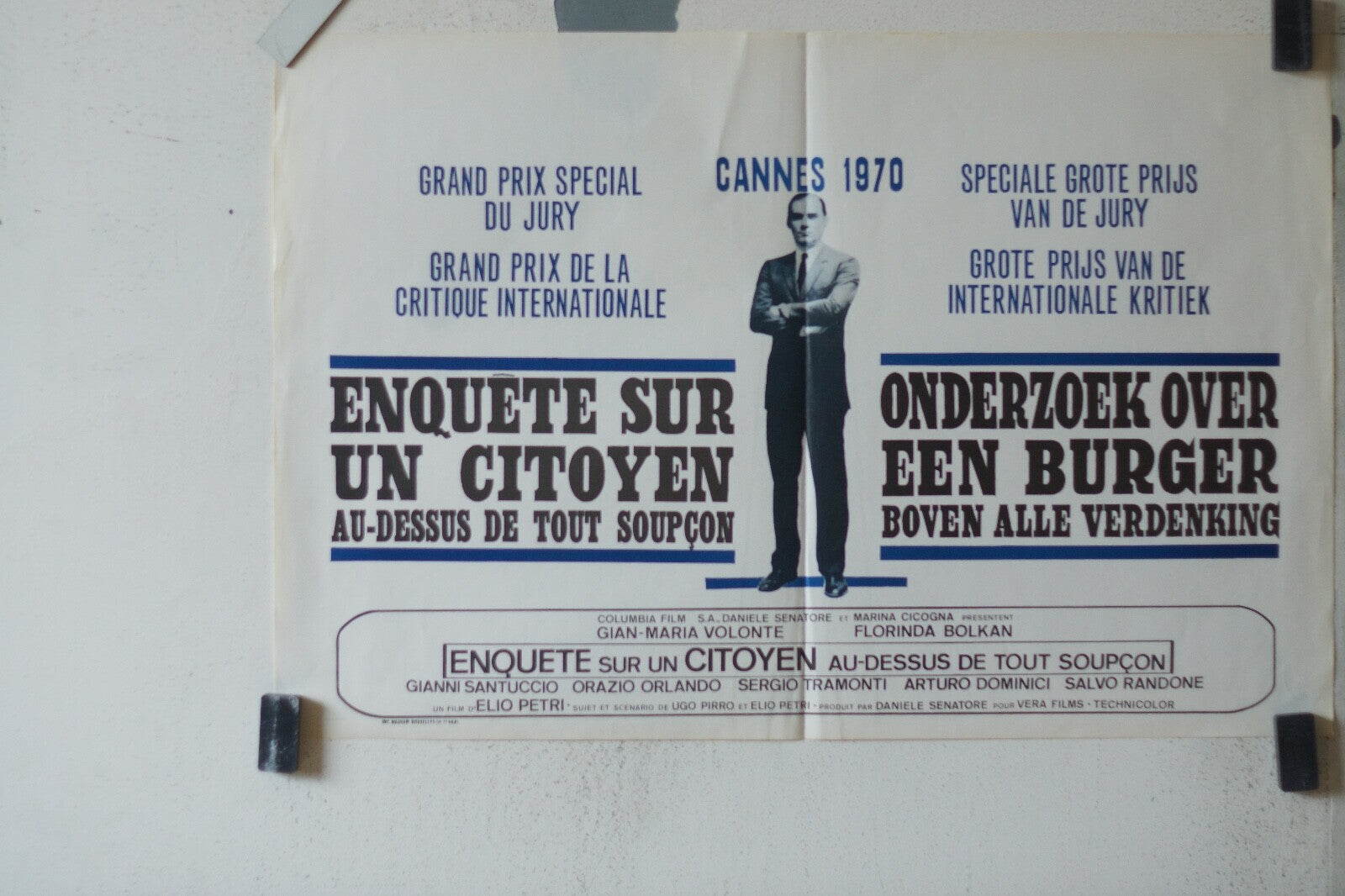 ENQUETE SUR UN CITOYEN BELGE MOVIE POSTER ORIGINAL 55x36 Gian Maria Volontè 