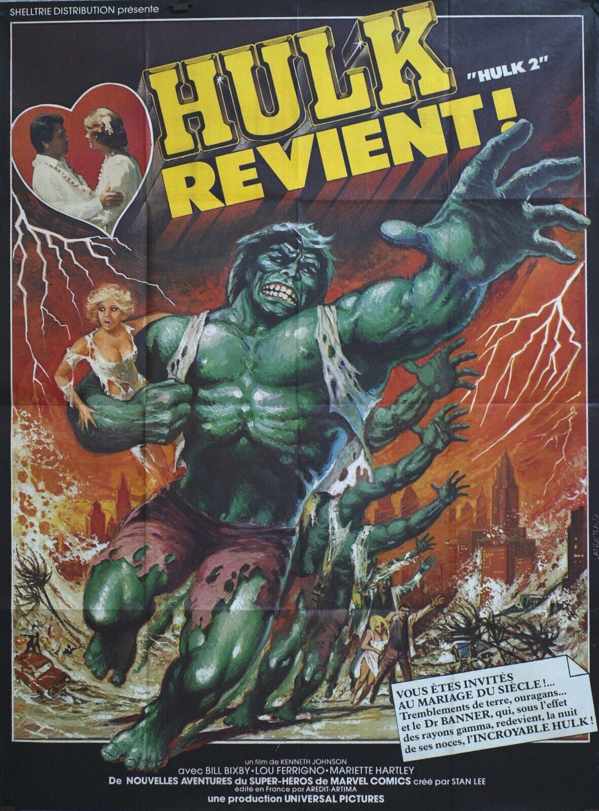 HULK REVIENT ! ORIGINAL MOVIE POSTER 120x160 BILL BIXBY