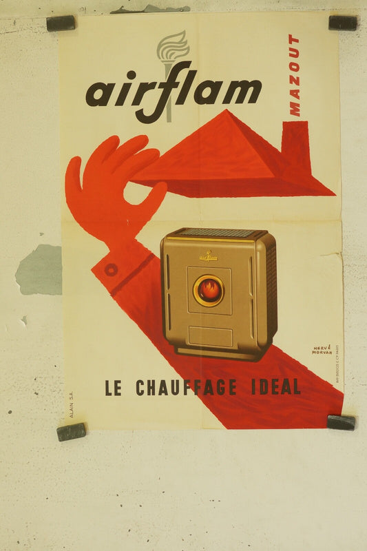 AFFICHE AIRFLAM, HERVÉ MORAN, ADVERTISING POSTER ORIGINAL (40X60)