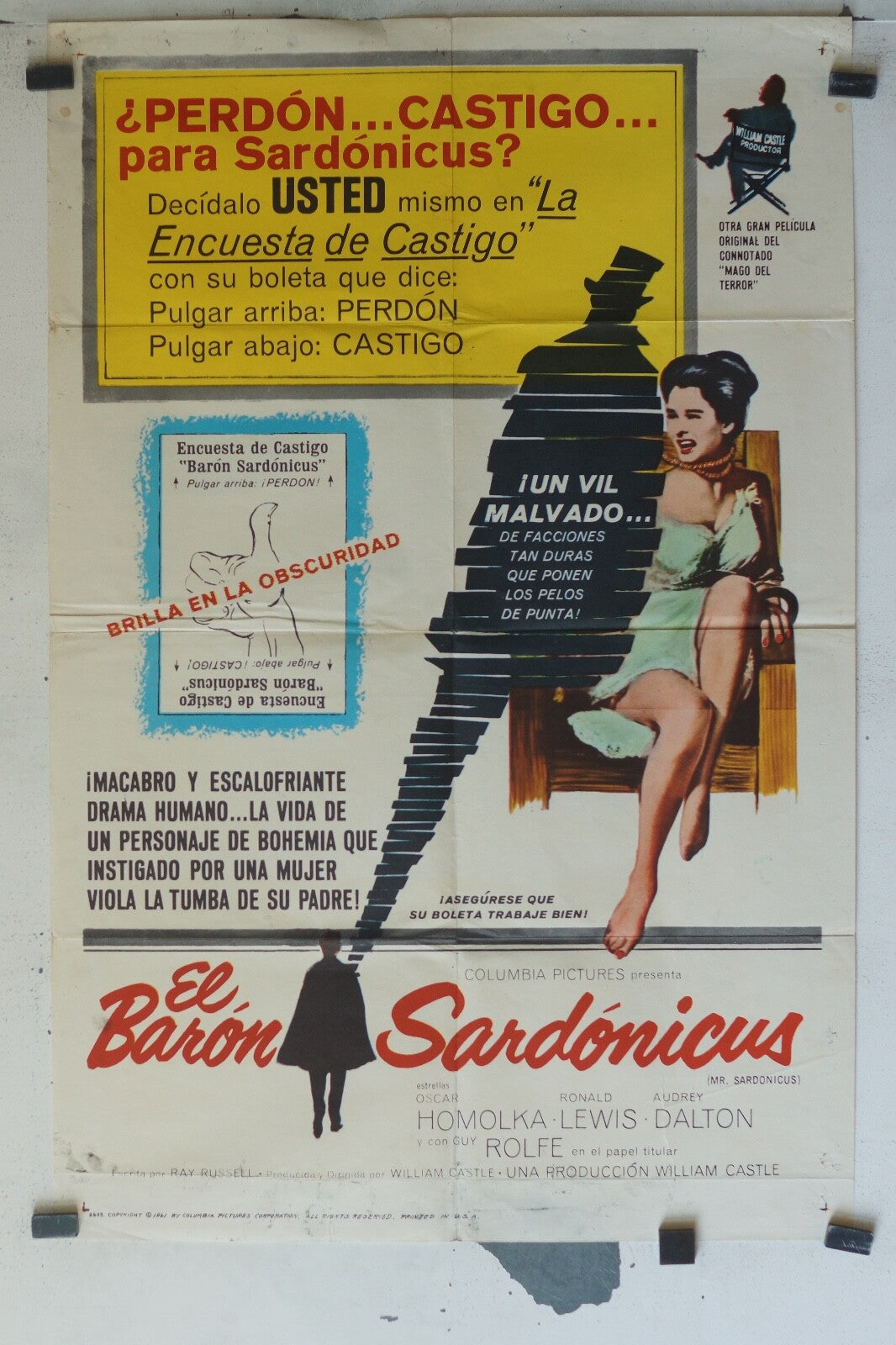 EL BARON SARDONICUS 70x100 ORIGINAL MOVIE POSTER OSCAR HOMOLKA – RONALD LEWIS