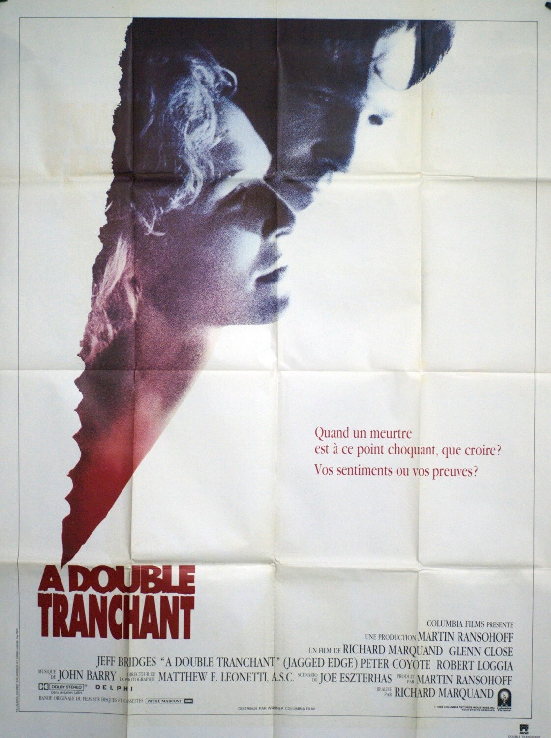 A DOUBLE TRANCHANT POSTER ORIGINAL 120x160 JEFF BRIDGES