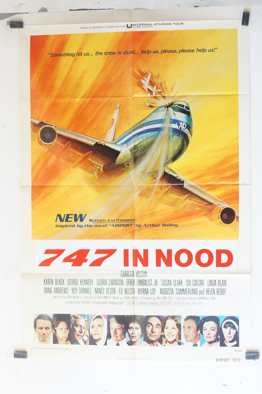 747 IN NOOD (1974) 70x100 ORIGINAL MOVIE POSTER CHARLTON HESTON, KAREN BLACK