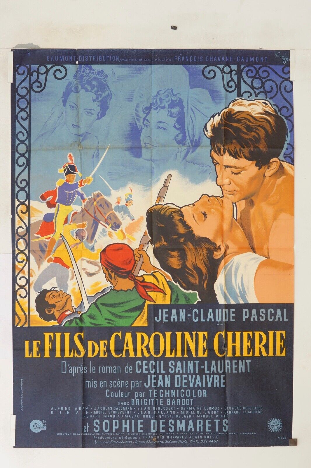 LE FILS DE CAROLINE CHÉRIE MOVIE POSTER ORIGINAL 120x160 JEAN-CLAUDE PASCAL