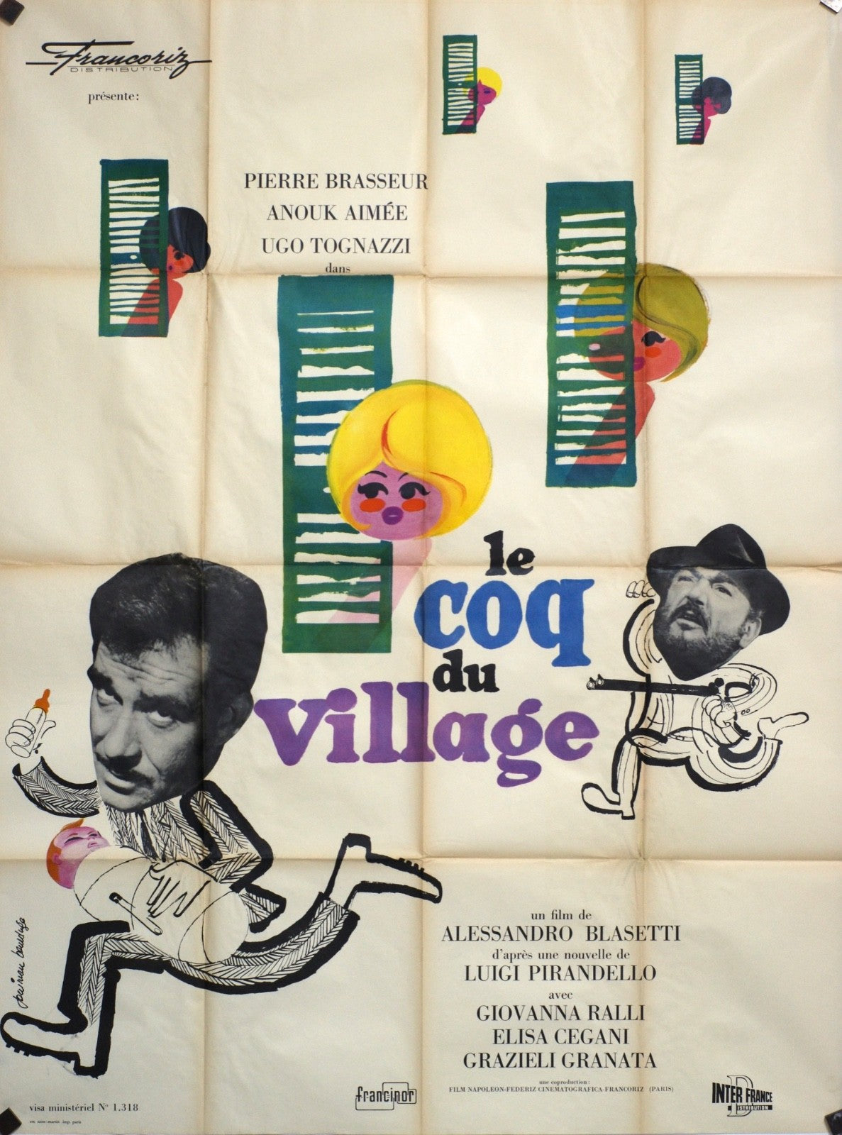 LE COQ DU VILLAGE PIERRE BRASSEUR ORIGINAL MOVIE POSTER ORIGINAL 120x160