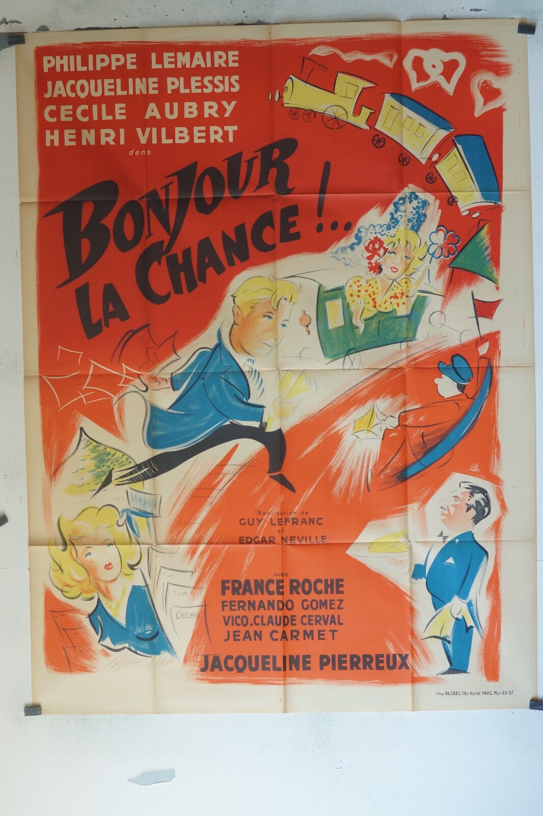 BONJOUR LA CHANCE MOVIE POSTER ORIGINAL 120x160 PHILIPPE LEMAIRE, JACQUELINE