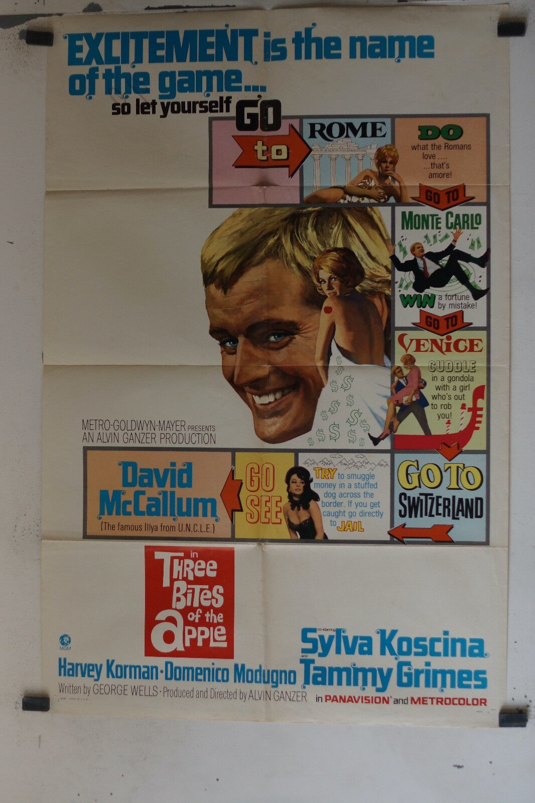 IN THREE BITES OF THE APPLE (1967) 70x100 ORIGINAL MOVIE POSTER SYLVA KOSCINA