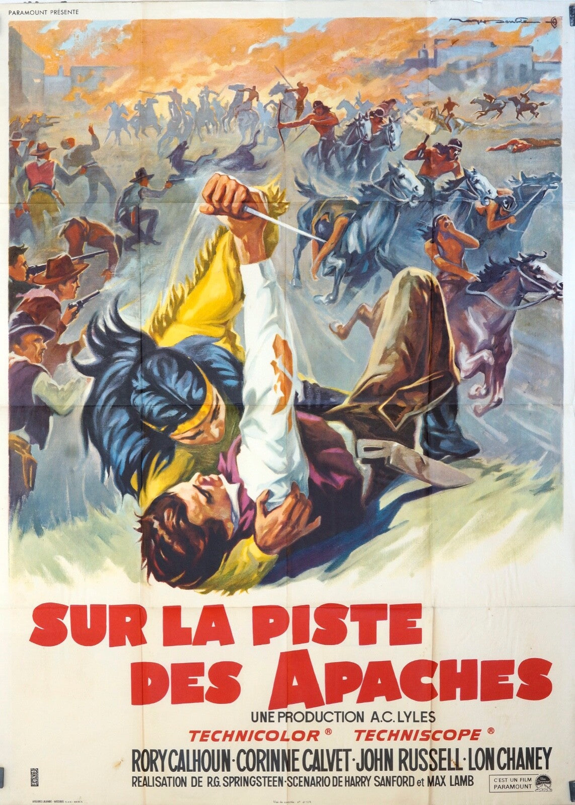 SUR LA PISTE DES APACHES RORY CALHOUN MOVIE POSTER ORIGINAL 120x160