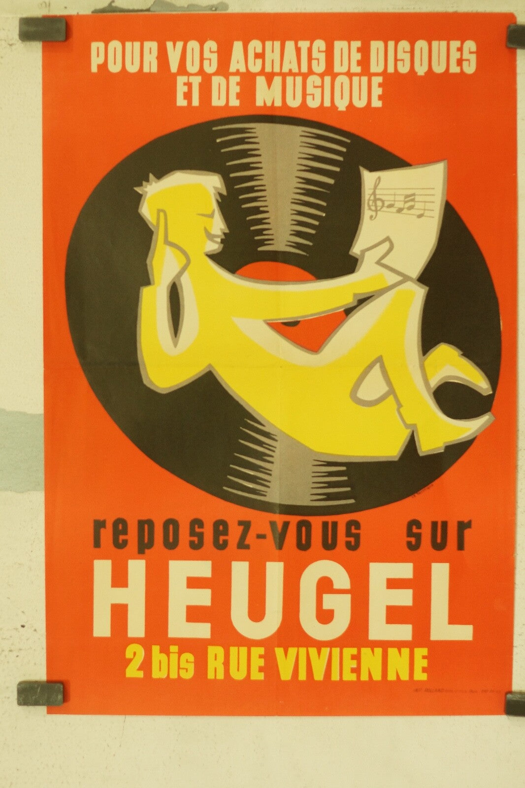 AFFICHE HEUGEL, MUSIC, PARIS, POSTER ADVERTISING POSTER ORIGINAL (40X60)