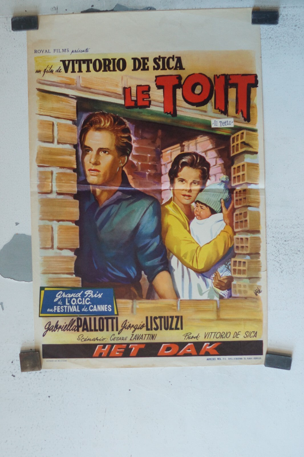 LE TOIT MOVIE POSTER BELGIAN ORIGINAL 36x54 VITORIO DE SICA