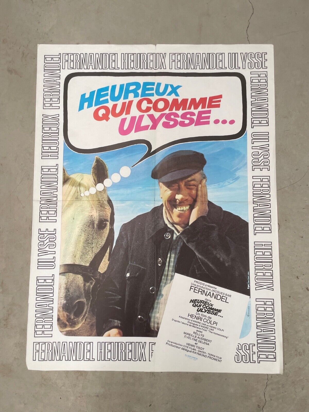 HEUREUX COMME ULYSSE MOVIE POSTER ORIGINAL 60x80 FERNANDEL