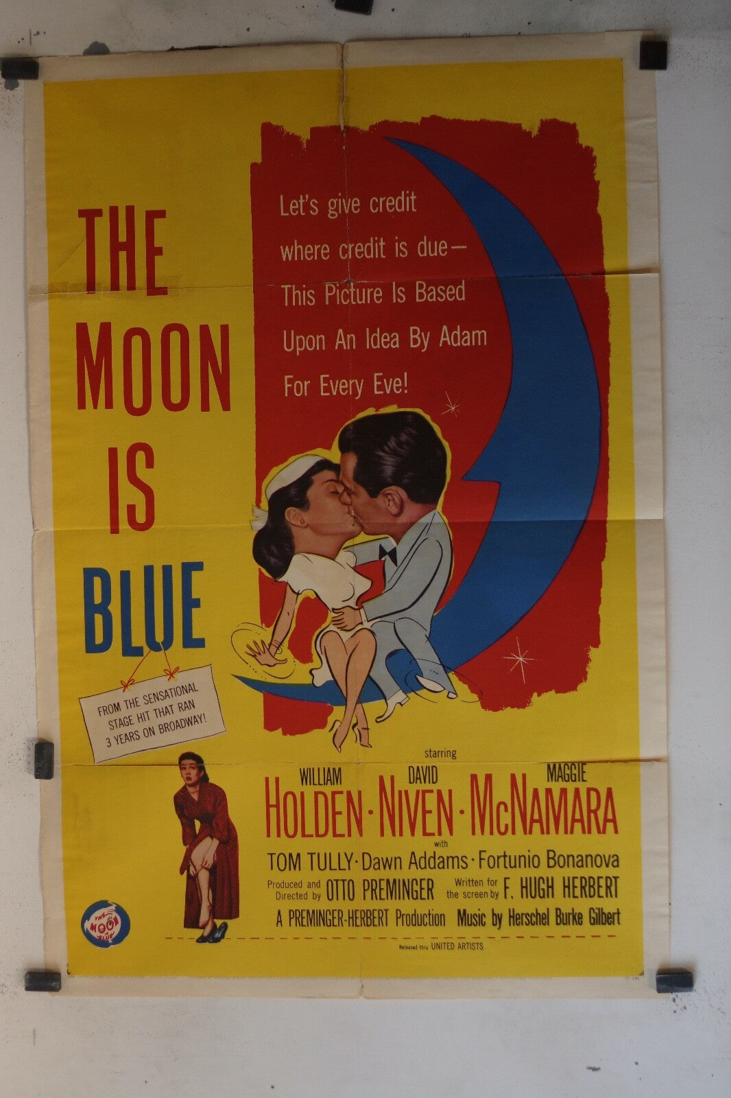 THE MOON IS BLUE (1953) ORIGINAL MOVIE POSTER WILLIAM HOLDEN, DAVID NIVEN
