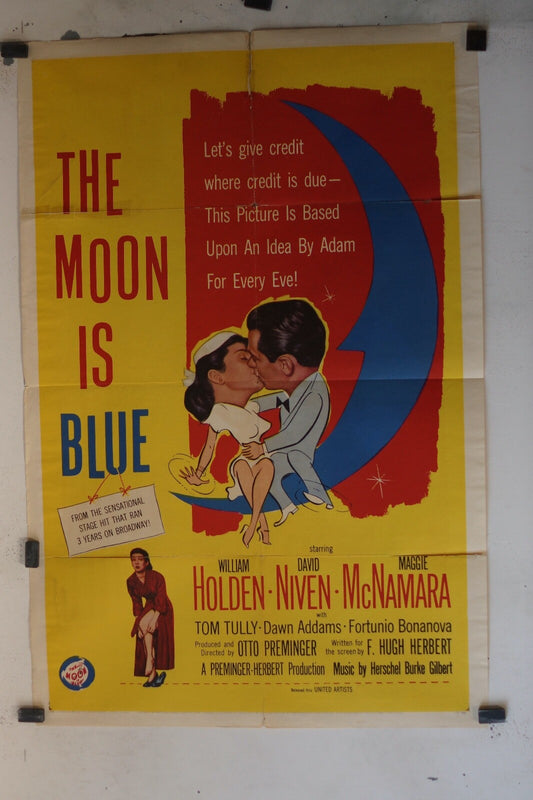 THE MOON IS BLUE (1953) ORIGINAL MOVIE POSTER WILLIAM HOLDEN, DAVID NIVEN