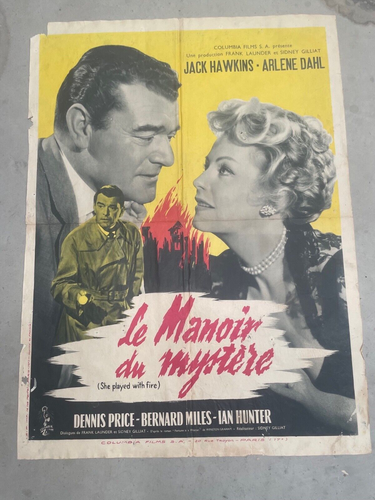 LE MANOIR DU MYSTÈRE MOVIE POSTER ORIGINAL 60x80 JACK HAWKINS