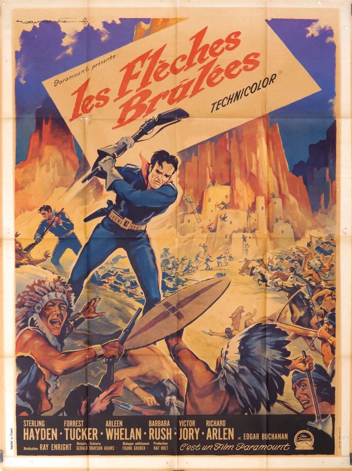 LES FLÈCHES BRÛLÉES MOVIE POSTER ORIGINAL (120X160) STERLING HAYDEN
