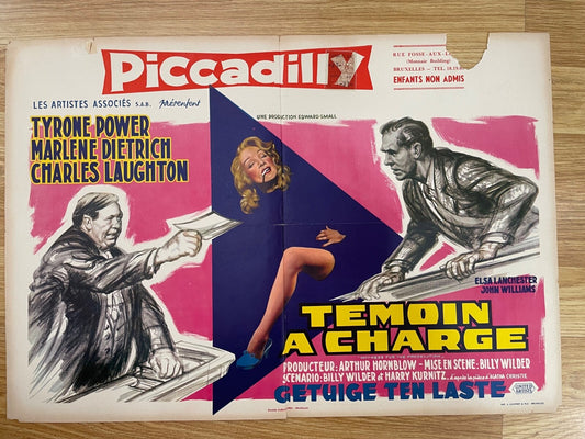 TÉMOIN À CHARGE, BELGIAN MOVIE POSTER ORIGINAL (60X80) TYRONE POWER – MARLÈNE