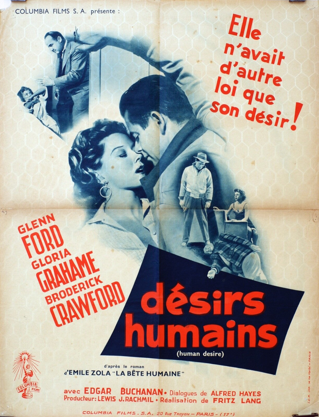 DESIRS HUMAINS POSTER ORIGINAL  60x80 Human Desire, Fritz Lang 