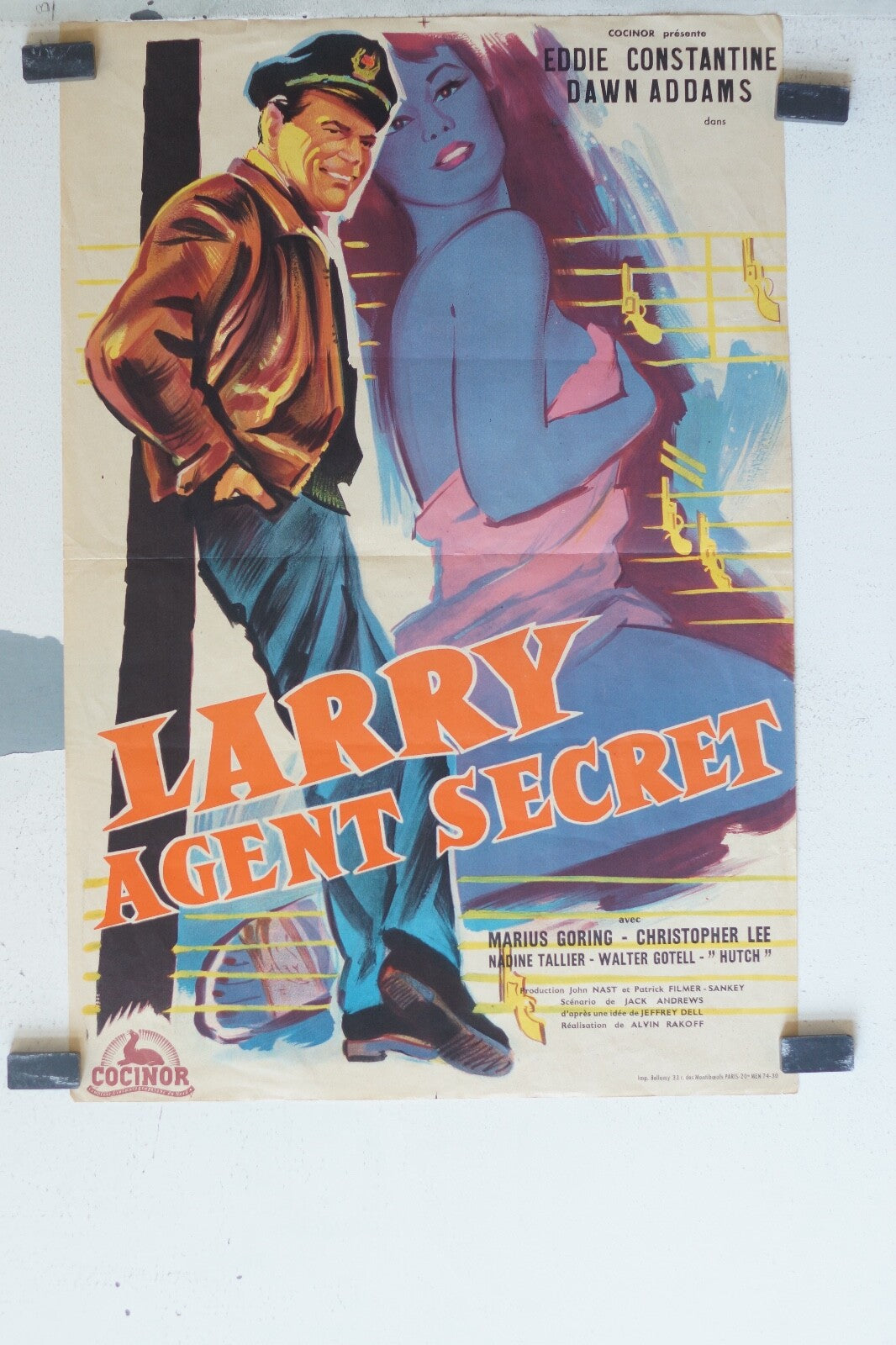  LARRY AGENT SECRET MOVIE POSTER ORIGINAL 40x60 Eddie Constantine , Dawn Addams