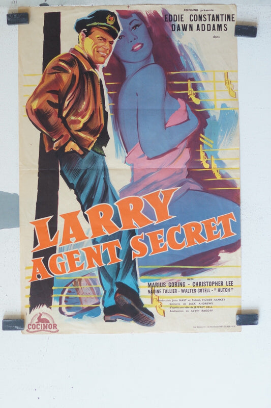  LARRY AGENT SECRET MOVIE POSTER ORIGINAL 40x60 Eddie Constantine , Dawn Addams