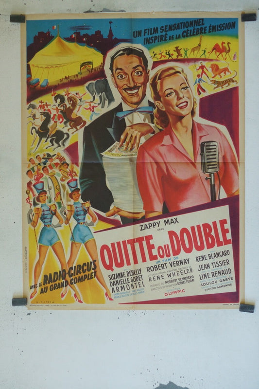 QUITTE OU DOUBLE MOVIE POSTER ORIGINAL (60X80) ROBERT VERNAY – SUZANNE DEHELLY
