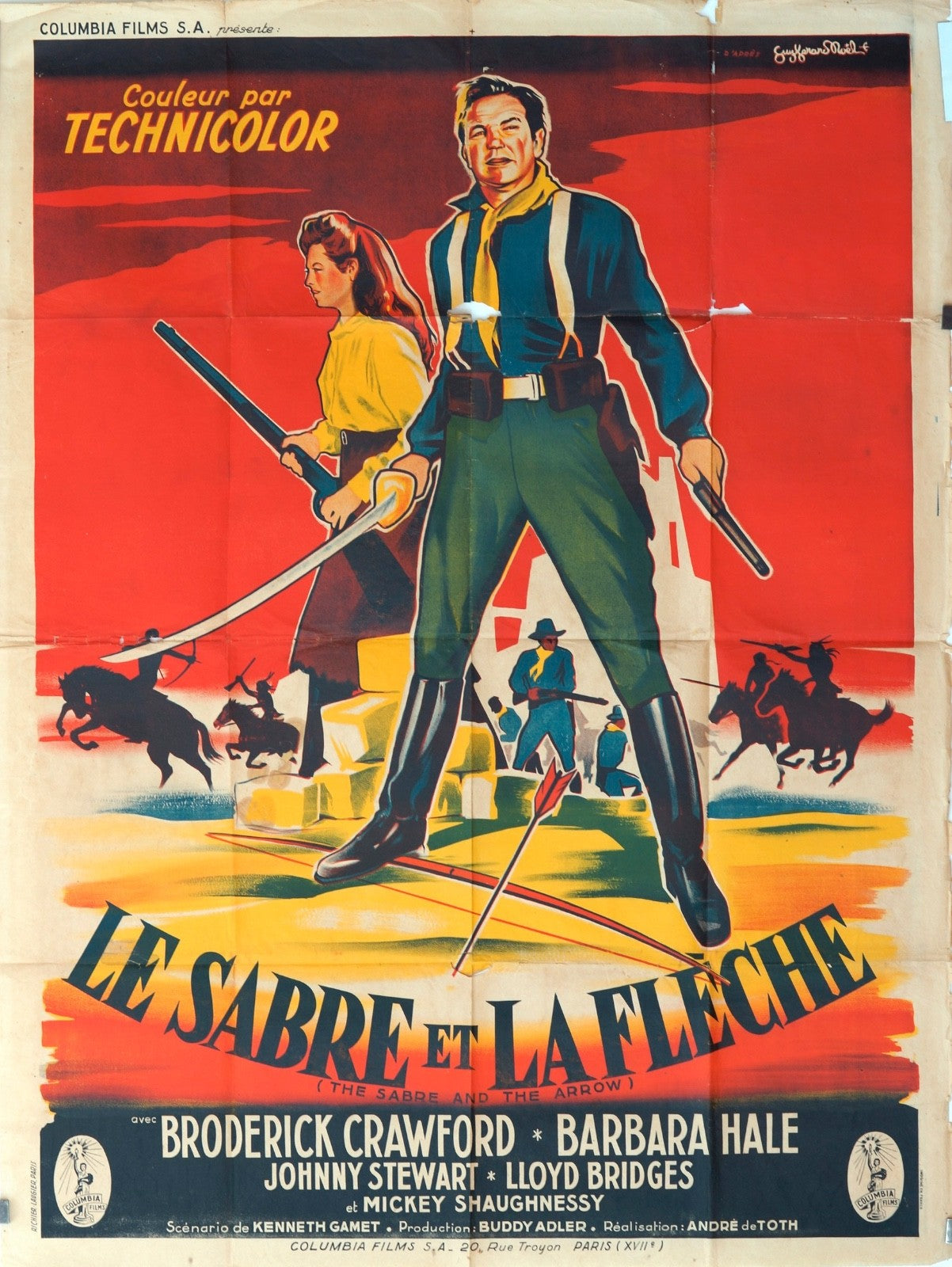 LE SABRE ET LA FLECHE BRODERICK CRAWFORD 120x160 MOVIE POSTER ORIGINAL