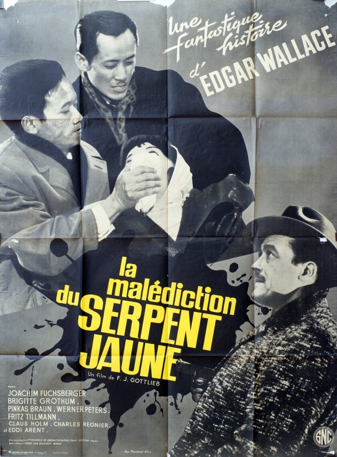 LA MALÉDICTION DU SERPENT JAUNE POSTER ORIGINAL (120X160) EDGAR WALLACE