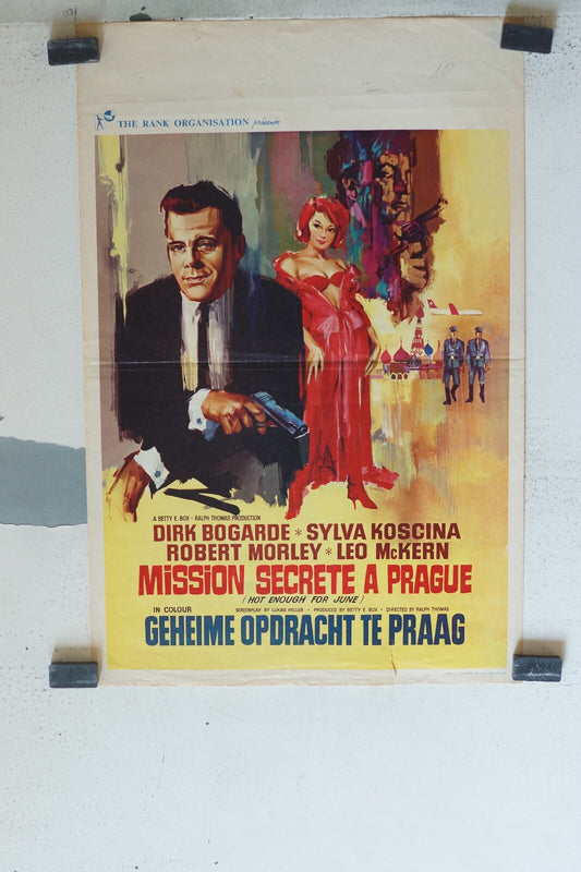 MISSION SECRETE A PRAGUE POSTER ORIGINAL 55x36 Dirk Bogarde , Sylva Koscina 