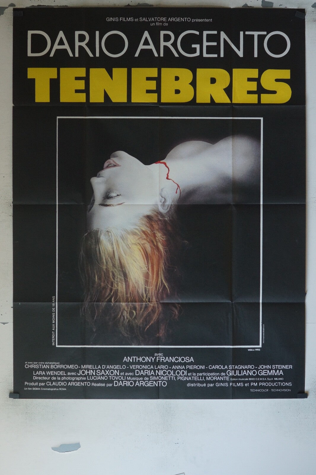 TÉNÈBRES POSTER ORIGINAL 120x160 DARIO ARGENTO